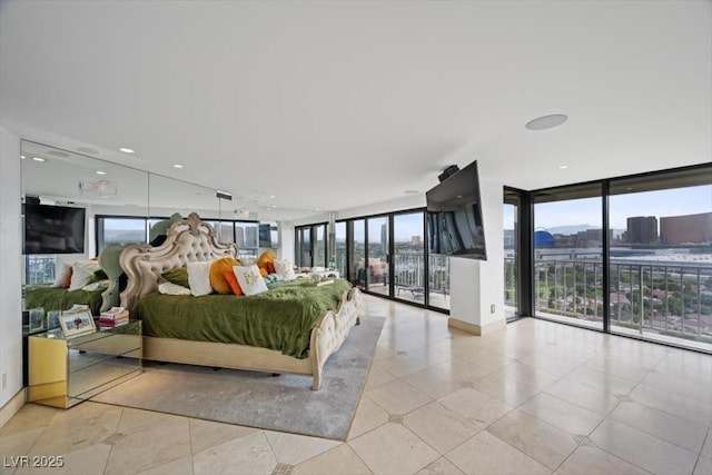 3111 Bel Air Dr Unit 21A & 21C, Las Vegas, NV 89109 - bedroom featuring access to exterior, floor to ceiling windows, and light tile patterned flooring