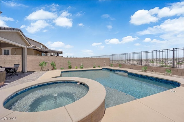 2714 Frabiele St, Henderson, NV 89044 - view of swimming pool with an in-ground hot tub, a fenced backyard, and a patio area