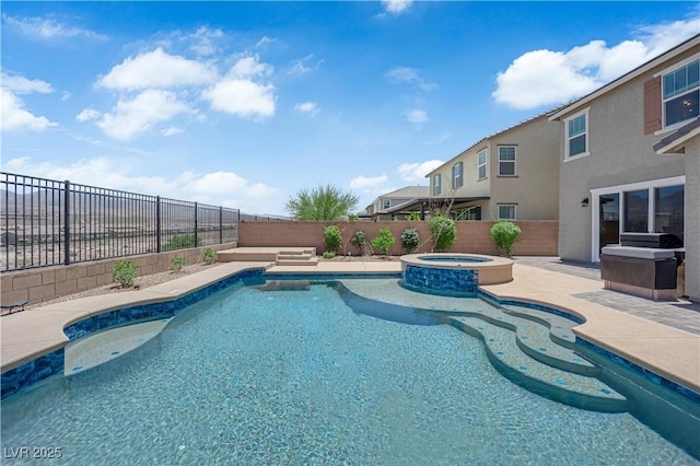 2714 Frabiele St, Henderson, NV 89044 - view of swimming pool with a fenced backyard, a pool with connected hot tub, and a patio area