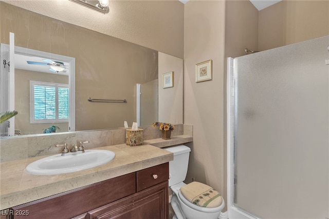 4408 Oasis Plains Ave, North Las Vegas, NV 89085 - bathroom featuring vanity, a shower stall, and a ceiling fan