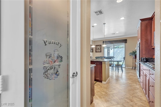4408 Oasis Plains Ave, North Las Vegas, NV 89085 - bathroom featuring crown molding, vanity, a stall shower, tile patterned flooring, and recessed lighting