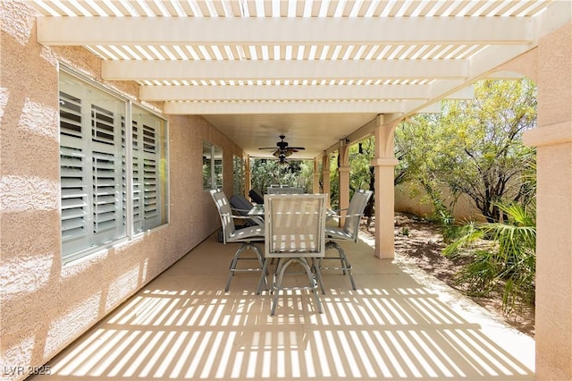 8875 Tidal Bay Dr, Las Vegas, NV 89117 - view of patio / terrace with outdoor dining area, a pergola, and ceiling fan