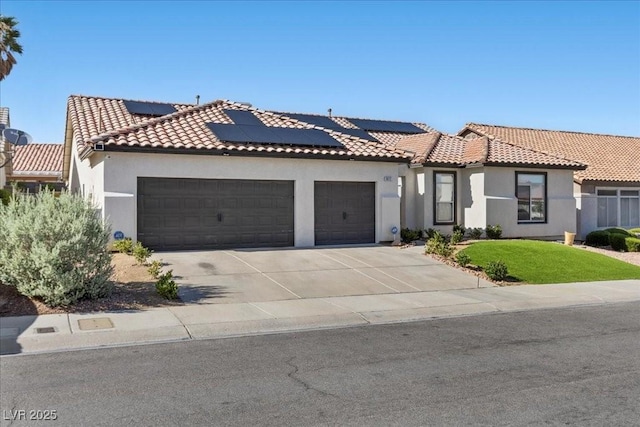 9612 Glengarry Dr, Las Vegas, NV 89129 - mediterranean / spanish-style house featuring a garage, stucco siding, a tile roof, and a front yard
