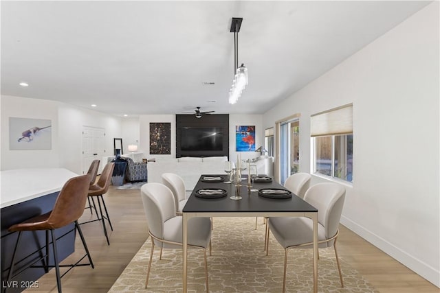 9612 Glengarry Dr, Las Vegas, NV 89129 - dining area featuring light wood-style flooring, recessed lighting, and a ceiling fan