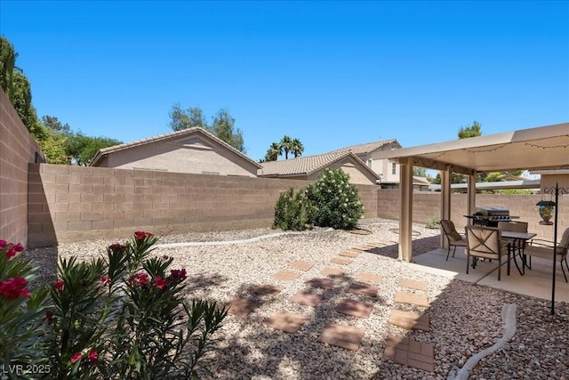 8563 Red Diamond St, Las Vegas, NV 89123 - fenced backyard with a patio and grilling area