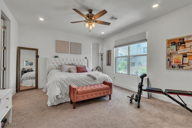 11695 Gentle Birdsong Ave, Las Vegas, NV 89138 - bedroom featuring light carpet, recessed lighting, and ceiling fan