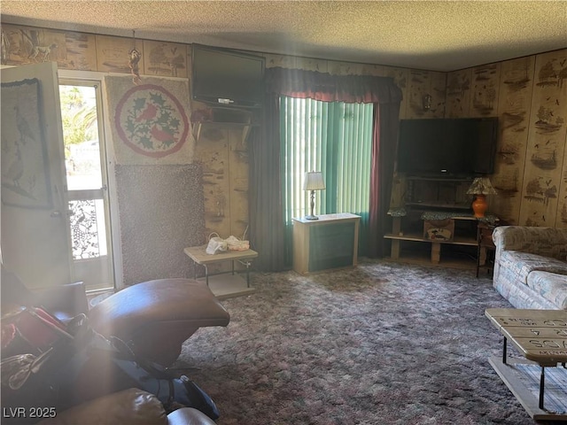 1507 Elizabeth Ave Unit 1, Las Vegas, NV 89119 - carpeted living room featuring a textured ceiling