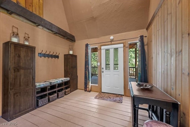 4581 Aspen Ave, Mount Charleston, NV 89124 - mudroom with lofted ceiling and light wood finished floors