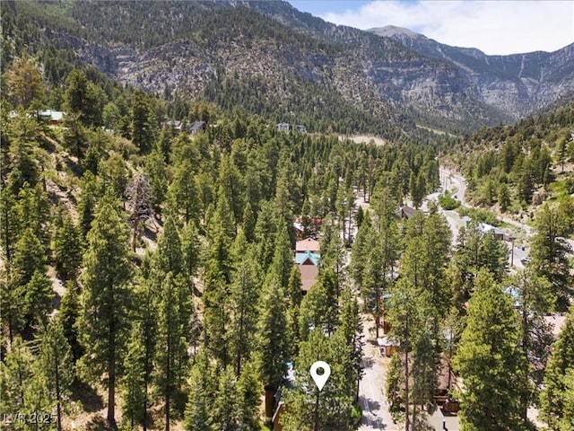 4581 Aspen Ave, Mount Charleston, NV 89124 - aerial view of property and surrounding area featuring a heavily wooded area and a mountainous background