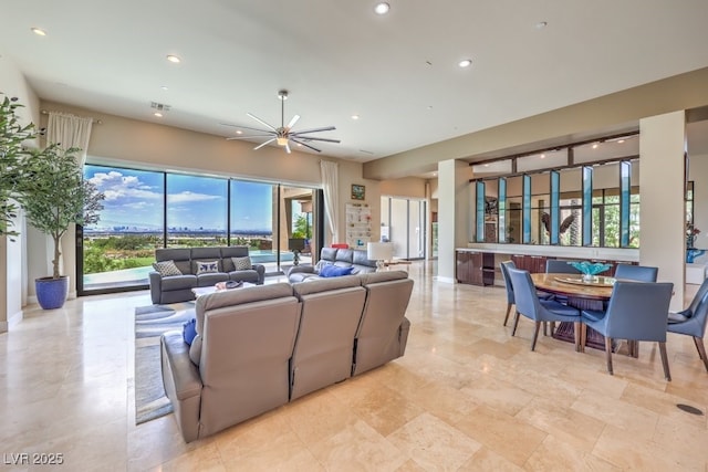 583 Saint Croix St, Henderson, NV 89012 - living room featuring recessed lighting and ceiling fan