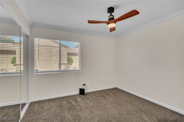2229 Bowstring Dr, Las Vegas, NV 89142 - carpeted empty room with healthy amount of natural light, ornamental molding, and a ceiling fan