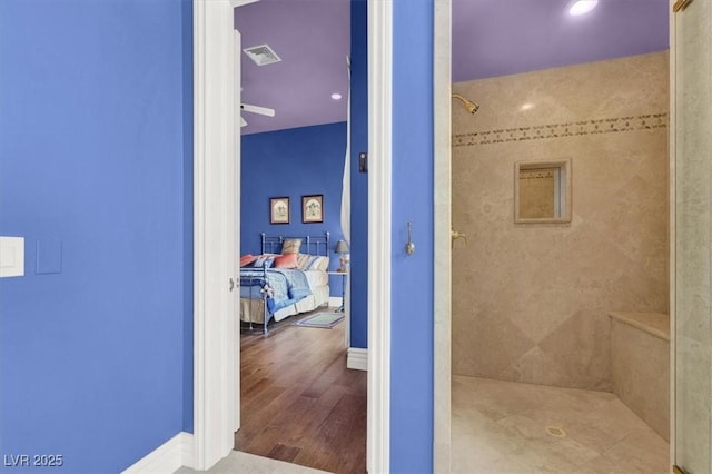 2200 Glenbrook Way, Las Vegas, NV 89117 - full bathroom with tiled shower, wood finished floors, and recessed lighting
