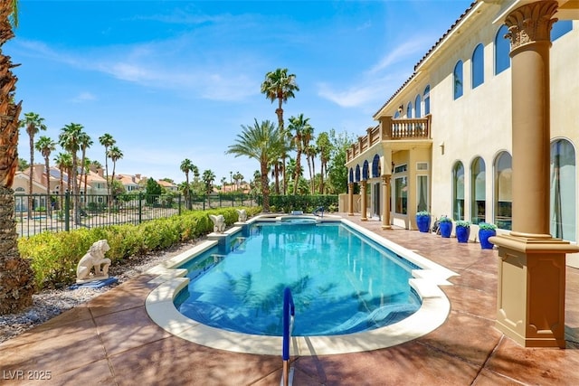 2200 Glenbrook Way, Las Vegas, NV 89117 - view of swimming pool featuring a fenced backyard, a patio area, and a pool with connected hot tub