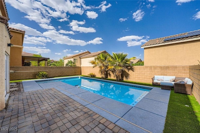 10428 Mulvaney Cir, Las Vegas, NV 89141 - view of swimming pool featuring an outdoor hangout area, a patio, and a fenced backyard