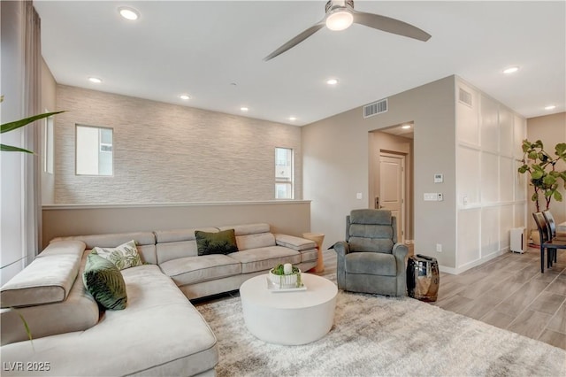 4336 Guava Ct Unit 0, Las Vegas, NV 89135 - living room with a ceiling fan, recessed lighting, and light wood-style floors