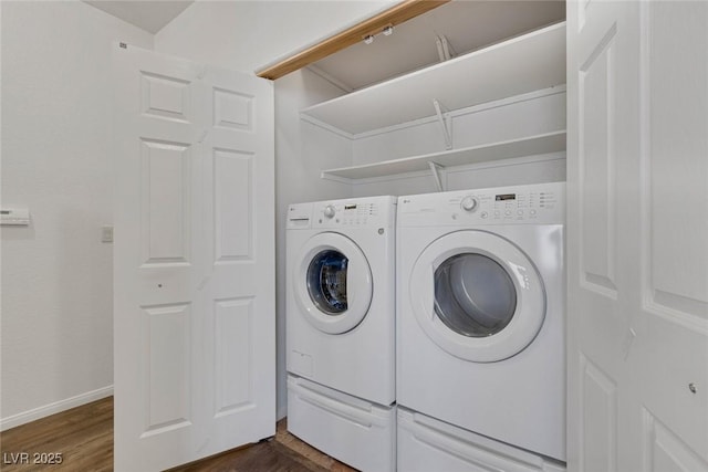 4828 Marco Polo St, North Las Vegas, NV 89031 - washroom with independent washer and dryer and dark wood-style flooring