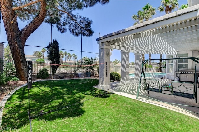 2496 Ram Crossing Way, Henderson, NV 89074 - fenced backyard featuring a pergola and a patio