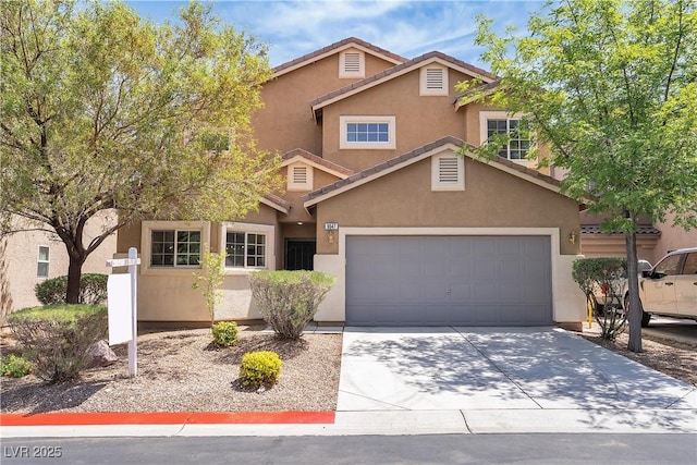 9047 Harbor Wind Ave, Las Vegas, NV 89178 - view of front of house with stucco siding, driveway, an attached garage, and a tile roof
