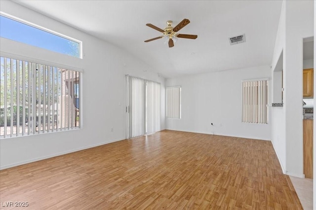 2154 Eagle Sticks Dr, Henderson, NV 89012 - spare room featuring high vaulted ceiling, a ceiling fan, and light wood-style floors