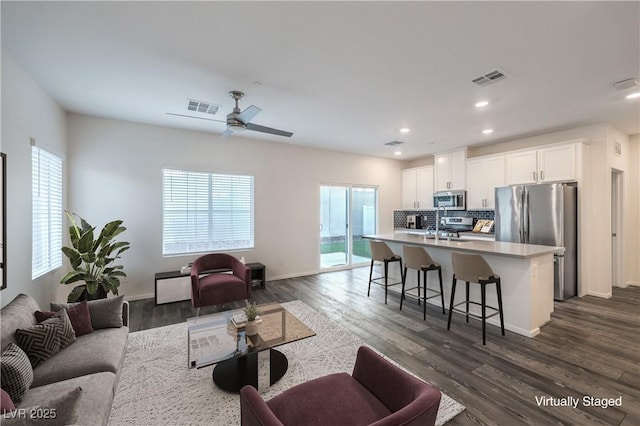 545 Thea St Unit 1315, Henderson, NV 89052 - living room with recessed lighting, dark wood-style floors, and ceiling fan