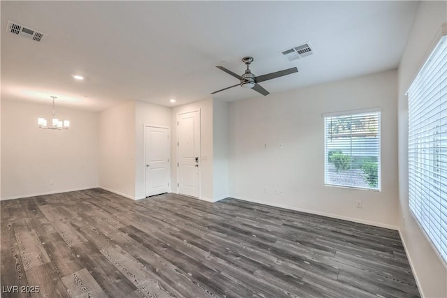 545 Thea St Unit 1315, Henderson, NV 89052 - empty room featuring a chandelier, dark wood-type flooring, recessed lighting, and ceiling fan