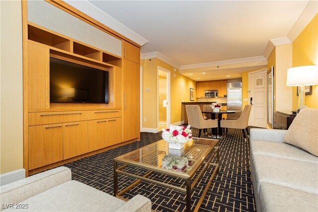 2000 Fashion Show Dr Unit 5022, Las Vegas, NV 89109 - living room featuring ornamental molding, carpet, and recessed lighting