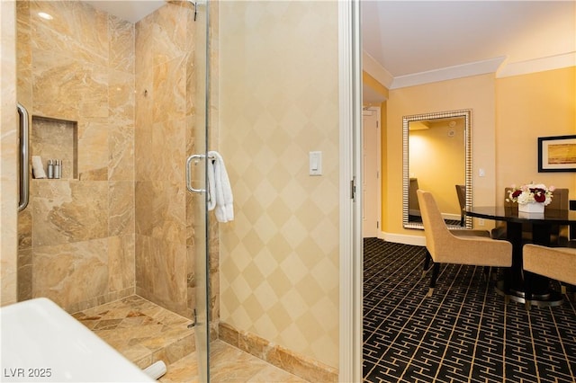 2000 Fashion Show Dr Unit 5022, Las Vegas, NV 89109 - full bathroom featuring ornamental molding and a stall shower