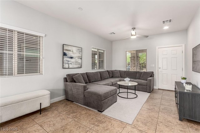 1034 Fish Pond Ave, Henderson, NV 89014 - living room with light tile patterned flooring, recessed lighting, and ceiling fan