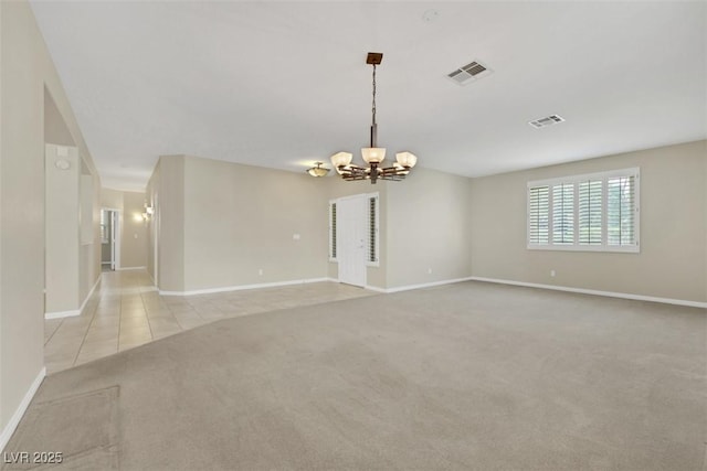2262 Alanhurst Dr, Henderson, NV 89052 - unfurnished room featuring a chandelier, light colored carpet, and light tile patterned flooring
