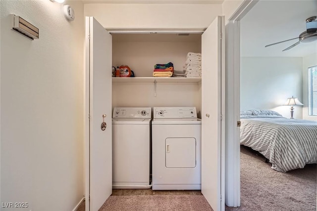 9050 Warm Springs Rd Unit 2050, Las Vegas, NV 89148 - laundry area featuring washing machine and dryer, light carpet, and a ceiling fan