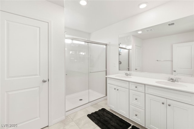 2833 Sangro Ct, Henderson, NV 89044 - full bath featuring double vanity, a shower stall, and recessed lighting