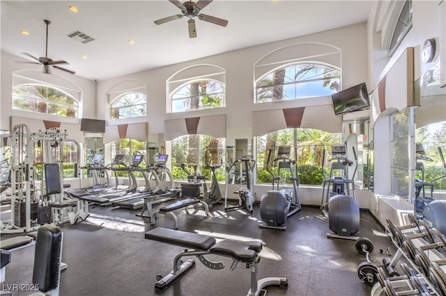 2050 W Warm Springs Rd Unit 1923, Henderson, NV 89014 - gym with a ceiling fan, recessed lighting, and a towering ceiling