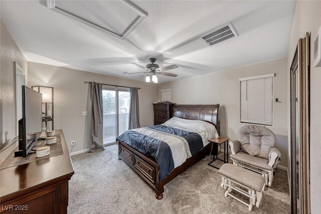 6335 Pacific Sky St, North Las Vegas, NV 89081 - bedroom featuring access to outside, attic access, carpet, and ceiling fan