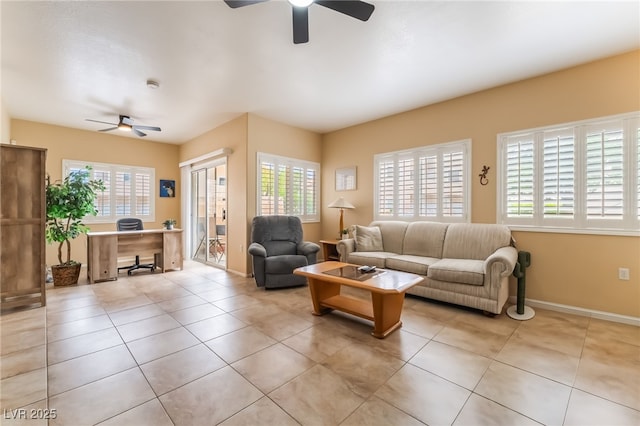 7450 S Eastern Ave Unit 1058, Las Vegas, NV 89123 - living room featuring ceiling fan, an office area, and plenty of natural light