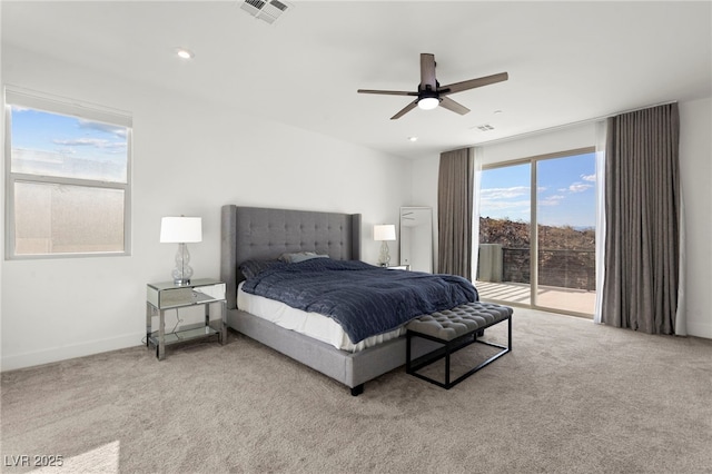 2004 Peaceful Mesa Ct, Henderson, NV 89052 - carpeted bedroom featuring access to outside, ceiling fan, and recessed lighting