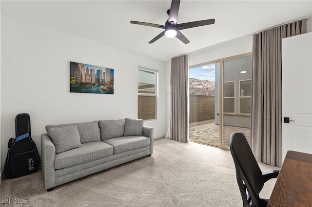 2004 Peaceful Mesa Ct, Henderson, NV 89052 - carpeted living area featuring a ceiling fan