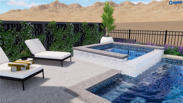 2004 Peaceful Mesa Ct, Henderson, NV 89052 - view of swimming pool with an in-ground hot tub, a mountain view, and a patio area