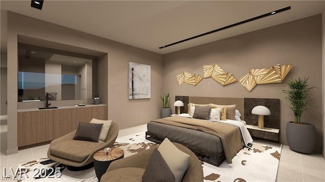 611 Grand Rim Dr, Henderson, NV 89012 - bedroom with light tile patterned floors and a sink