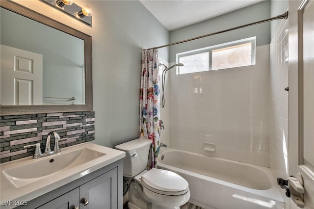 3525 Dover Bay St, Las Vegas, NV 89129 - bathroom featuring vanity, shower / bathtub combination with curtain, and tasteful backsplash