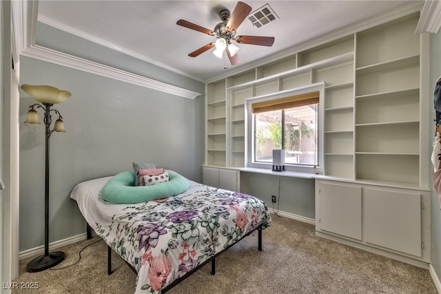 3525 Dover Bay St, Las Vegas, NV 89129 - bedroom with light colored carpet, ornamental molding, and ceiling fan