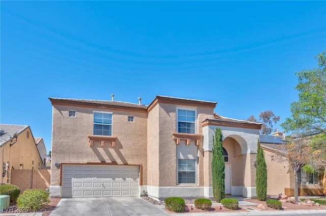 3525 Dover Bay St, Las Vegas, NV 89129 - view of front facade with a garage, stucco siding, driveway, and solar panels
