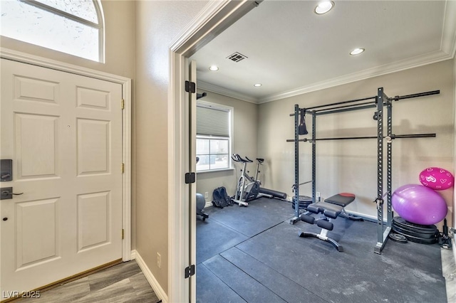 3525 Dover Bay St, Las Vegas, NV 89129 - exercise area with crown molding, healthy amount of natural light, and recessed lighting