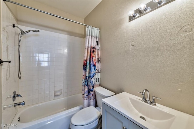 3525 Dover Bay St, Las Vegas, NV 89129 - full bathroom with shower / bathtub combination with curtain, a textured wall, and vanity