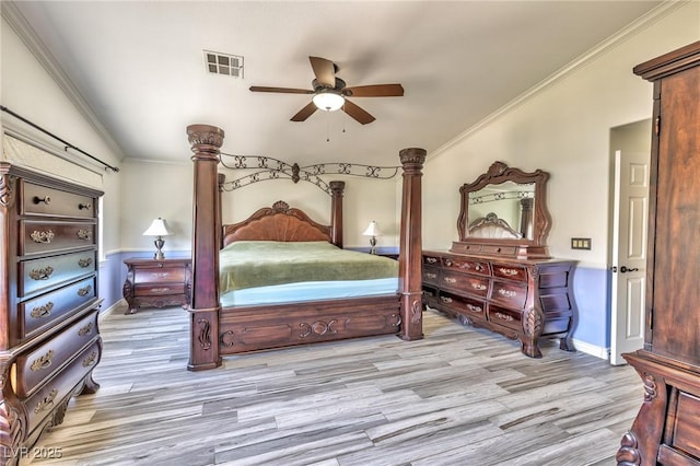 3525 Dover Bay St, Las Vegas, NV 89129 - bedroom with crown molding, wood finished floors, and ceiling fan
