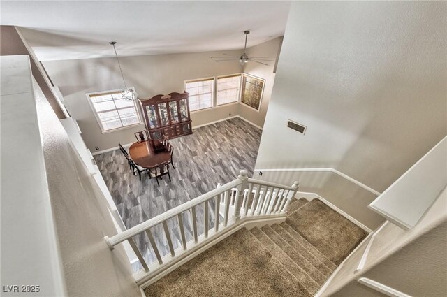 3525 Dover Bay St, Las Vegas, NV 89129 - stairway featuring lofted ceiling and ceiling fan