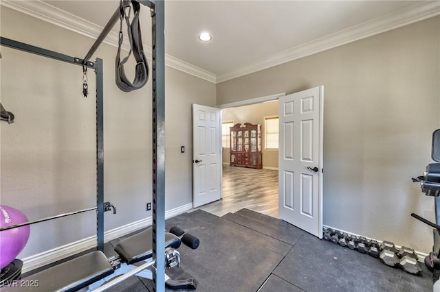 3525 Dover Bay St, Las Vegas, NV 89129 - exercise room with crown molding and recessed lighting
