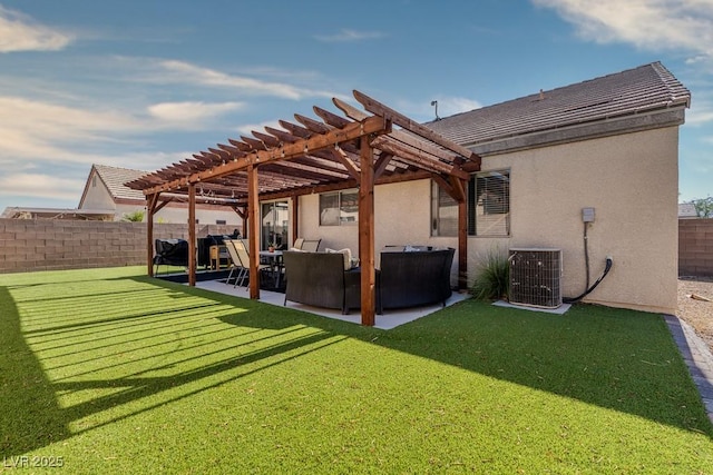 5028 Crying Heart St, North Las Vegas, NV 89031 - rear view of house featuring a pergola, stucco siding, a fenced backyard, and a patio