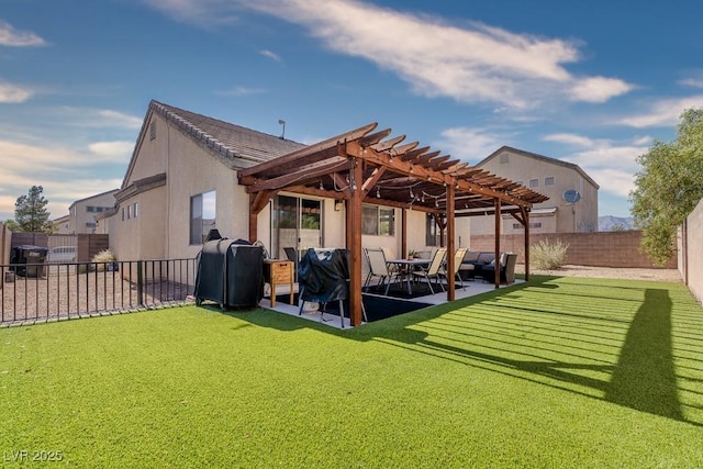 5028 Crying Heart St, North Las Vegas, NV 89031 - back of house with a pergola, a fenced backyard, a patio, and stucco siding
