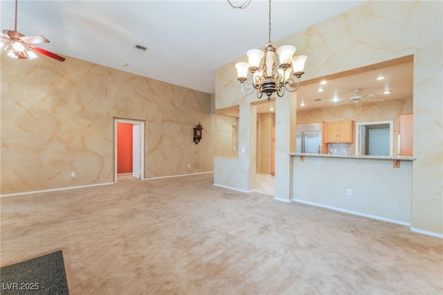 10037 Summer Oak Ln Unit 102, Las Vegas, NV 89134 - unfurnished living room with a ceiling fan, a chandelier, and carpet