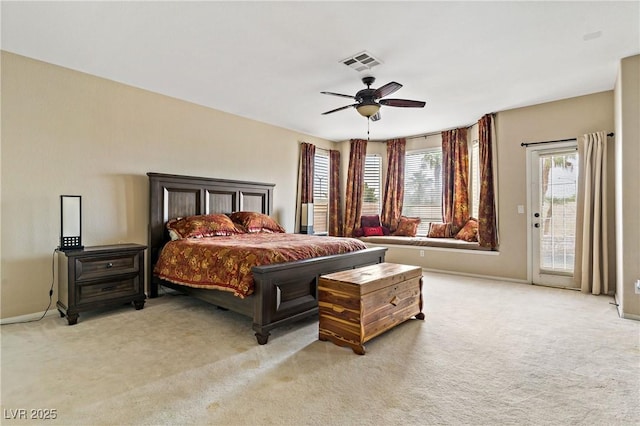 2010 Catalina Marie Ave, Henderson, NV 89074 - bedroom with access to exterior, light colored carpet, and ceiling fan